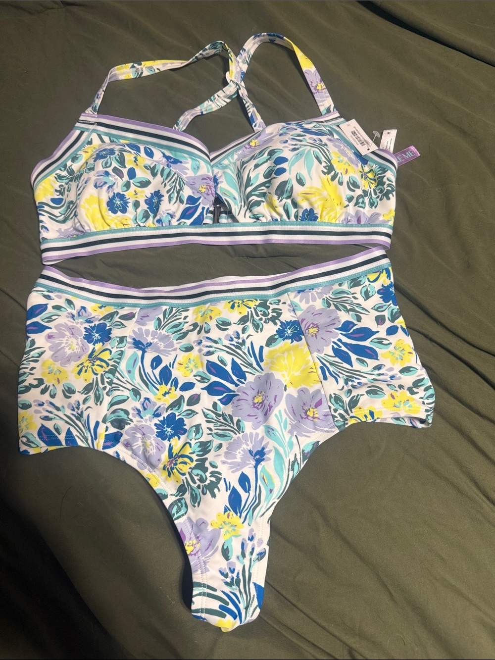 Xhilaration Floral High-Waist Bikini Set - Yellow, Blue & Purple